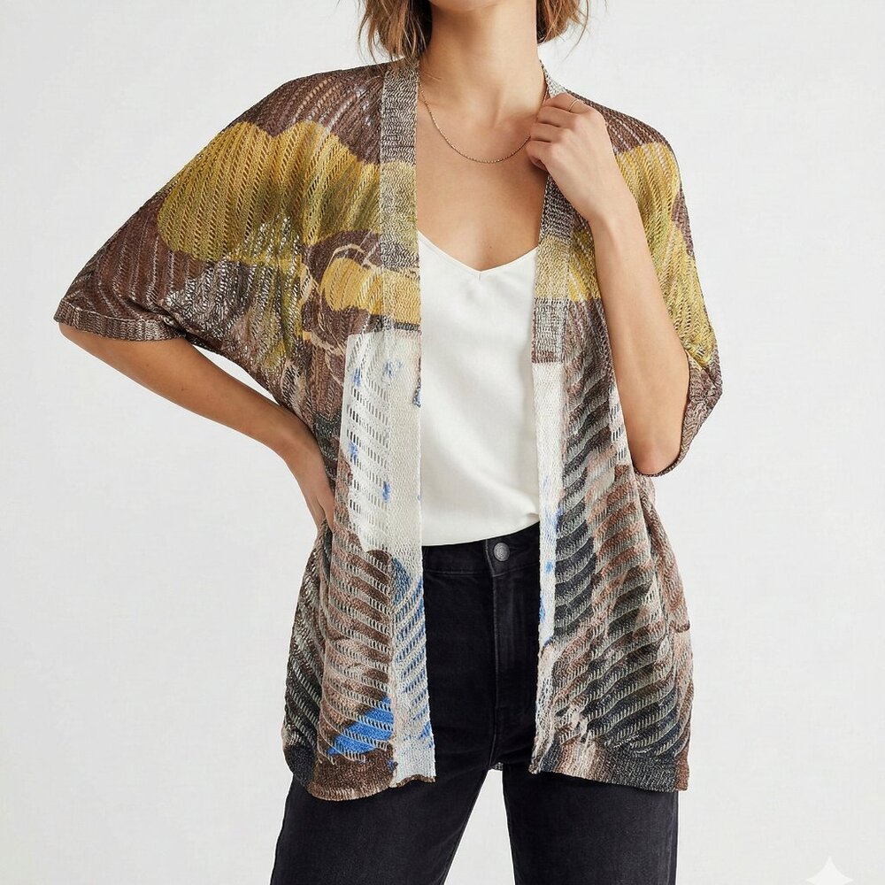 Moda International Italy Cardigan Crochet Open Knit Artsy Indie Grunge XL NWT